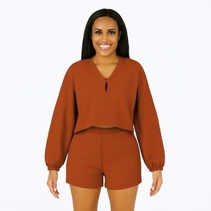 Unbranded Rust Long Sleeve Crop Top and Shorts Set